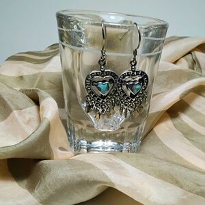925 Silver Abalone Heart Dangle Earrings